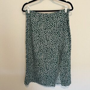 H&M Green Floral High Rise Midi Skirt